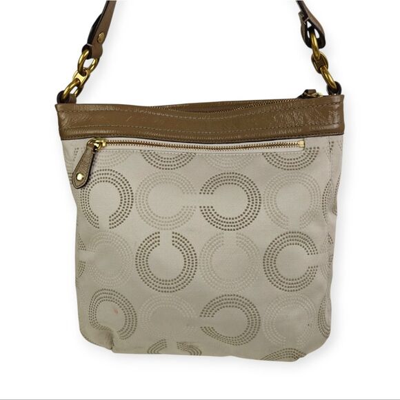 Coach Olive Brown and Cream CC Signature Patterned Shoulder Bag Handbag Purse - Picture 5 of 13